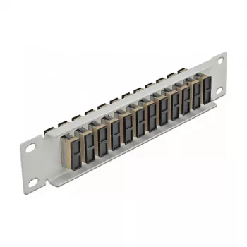 Patch panel de fibra ótica DeLOCK 10 polegadas 12 portas SC Duplex bege 1HE cinzento