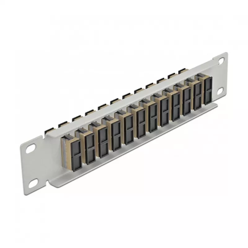 Patch panel de fibra ótica DeLOCK 10 polegadas 12 portas SC Duplex bege 1HE cinzento