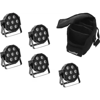 Conjunto de projetores LED EUROLITE SLS-7 HCL 5x com soft-bag — 5 projetores LED compactos, tecnologia HCL, bolsa de transporte