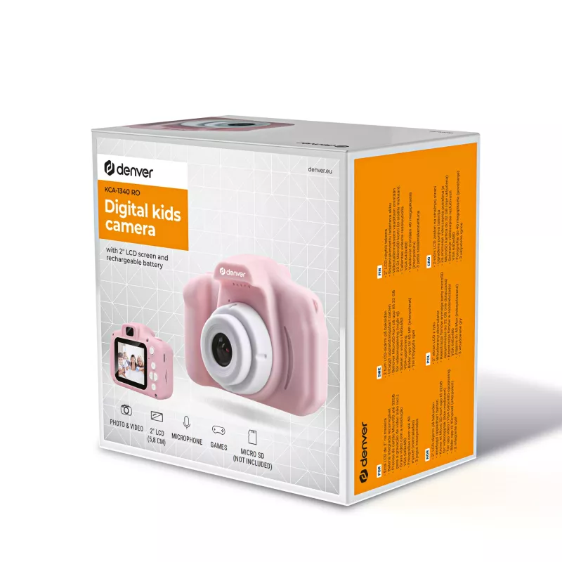 Máquina fotográfica digital para crianças DENVER KCA-1340RO — compacta 85 g, rosa