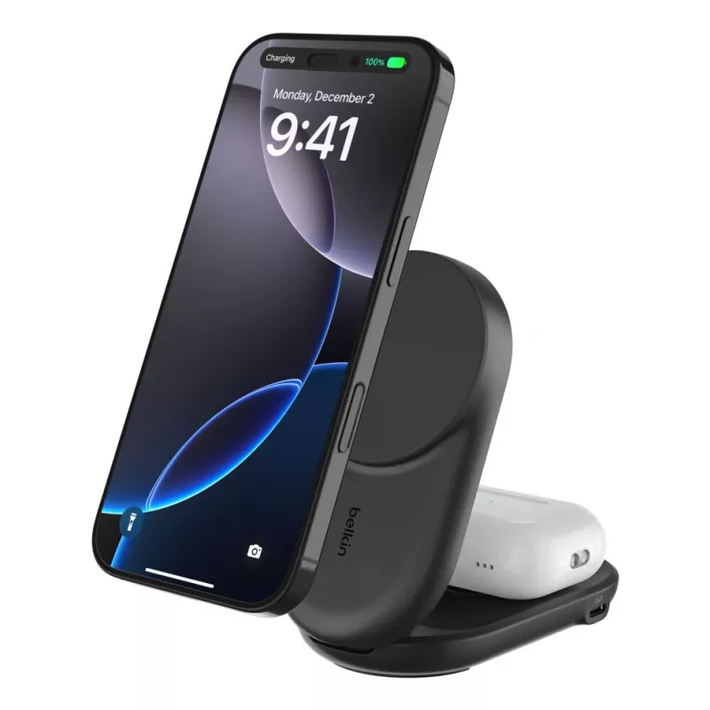 Carregador de interior Belkin UltraCharge 25w Qi2 2em1 magnético USB-C preto redondo