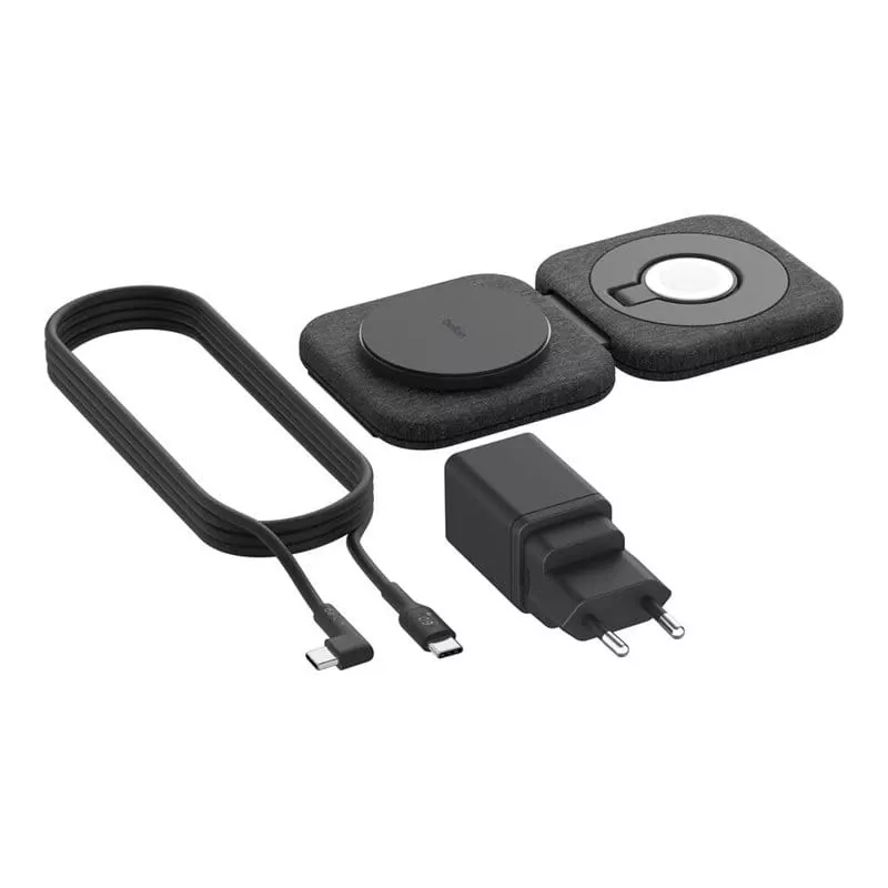 Estação de carregamento sem fios 2 em 1 Belkin BOOSTCHARGE PRO QI2 WIZ026VFBK — carregamento rápido sem fios para smartphone e auscultadores