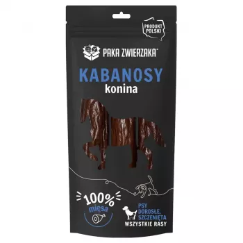 Petiscos para cães PAKA ZWIERZAKA Sausages Horse 80 g — snack de treino mastigável para cães adultos, proteína 56,7 %, gordura 13,9 %