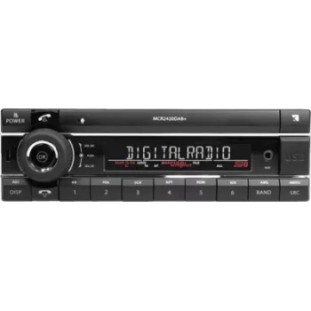 Rádio DAB+ para automóvel Axion MCR 2420 — sintonizador DAB+, USB, AUX, Bluetooth, 24V, haste curta