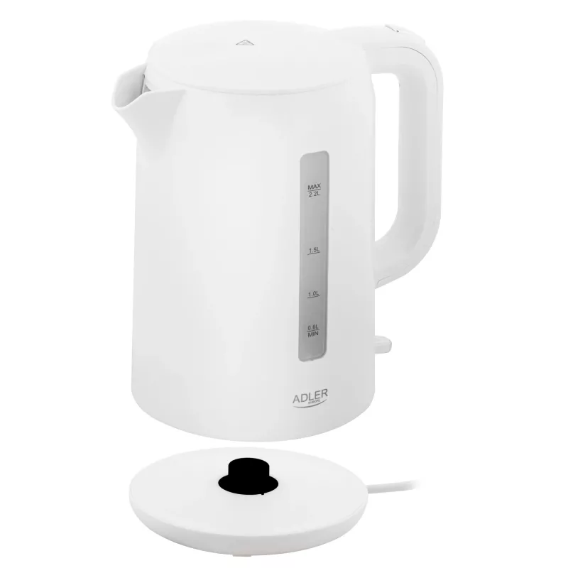 Chaleira elétrica Adler | AD 1386 | Elétrica | 1850 W | 2,2 L | Plástico | Base rotativa 360° | Branco