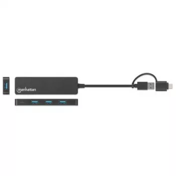Dock/Hub Combo Manhattan USB-C e USB-A, Portas (4): USB-A (x4), 5 Gbit/s (USB 3.2 Gen1 aka USB 3.0), alimentado por USB (não requer fonte de alimentação externa)
