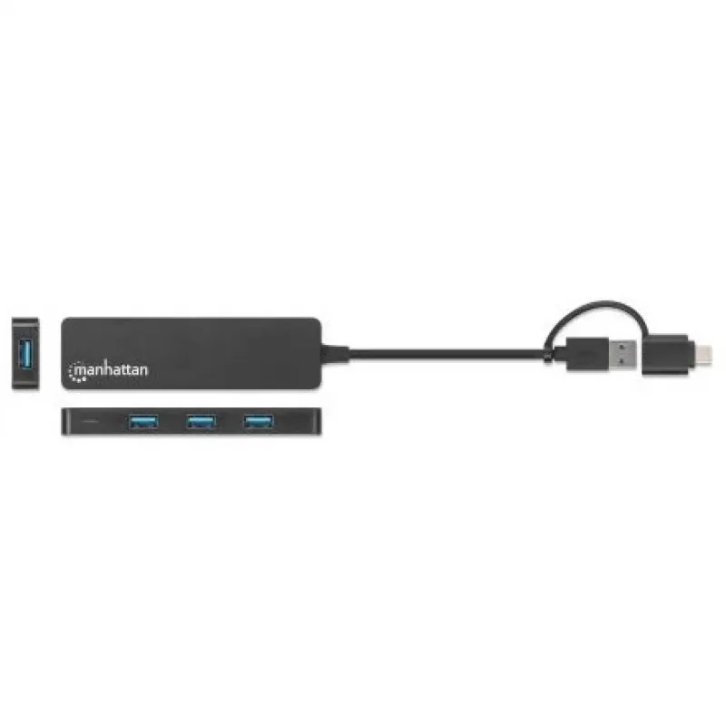 Dock/Hub Combo Manhattan USB-C e USB-A, Portas (4): USB-A (x4), 5 Gbit/s (USB 3.2 Gen1 aka USB 3.0), alimentado por USB (não requer fonte de alimentação externa)