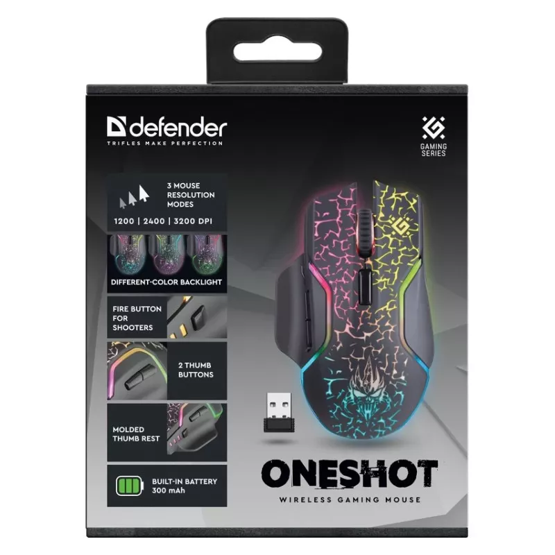Rato Defender Oneshot GM-067 Gaming destro RF sem fios + USB Type