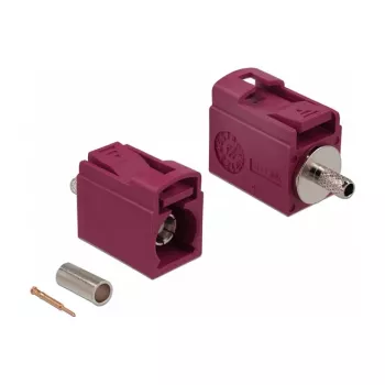 Ficha coaxial DELOCK 89710 — FAKRA L macho, contactos dourados, 13,8×21×9,5 mm