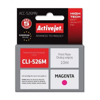 Tinteiro ActiveJet ACC-526MN compatível para Canon, magenta, tinta à base de corante, 10 ml, elevado rendimento (XL), embalagem individual