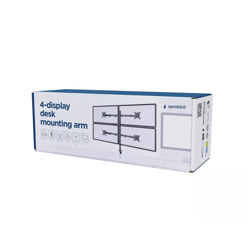 Suporte para monitor Gembird MA-D4-01, fixação à secretária para até 4 ecrãs, 32 polegadas (81,3 cm), 40 kg, VESA 75x75–100x100, preto