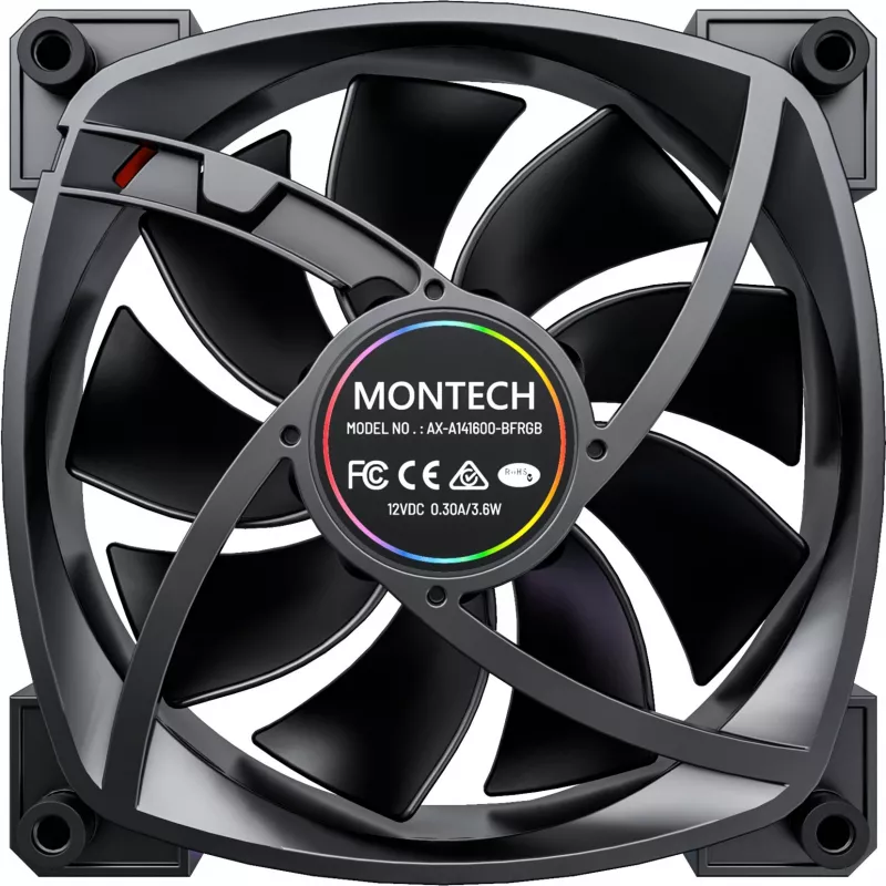 Ventoinha de caixa MONTECH RX140 PWM 140mm ARGB Reverse-Blade - preta