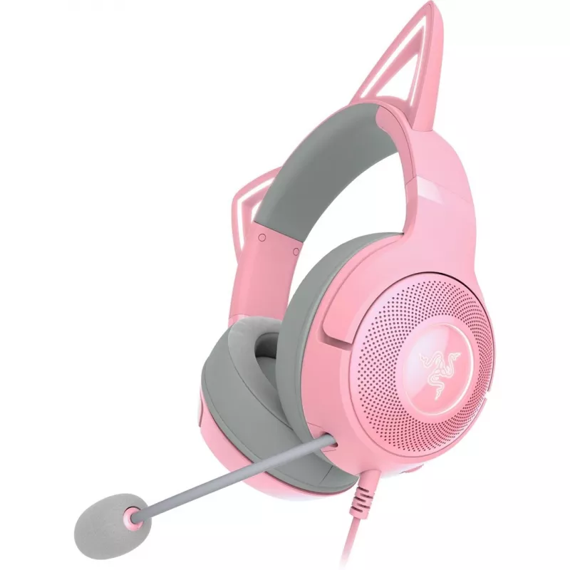 Razer Kraken Kitty V2 RZ04-04730200-R3M1 auscultadores gaming com fio, USB-A, microfone, drivers de 40 mm, Quartz Pink