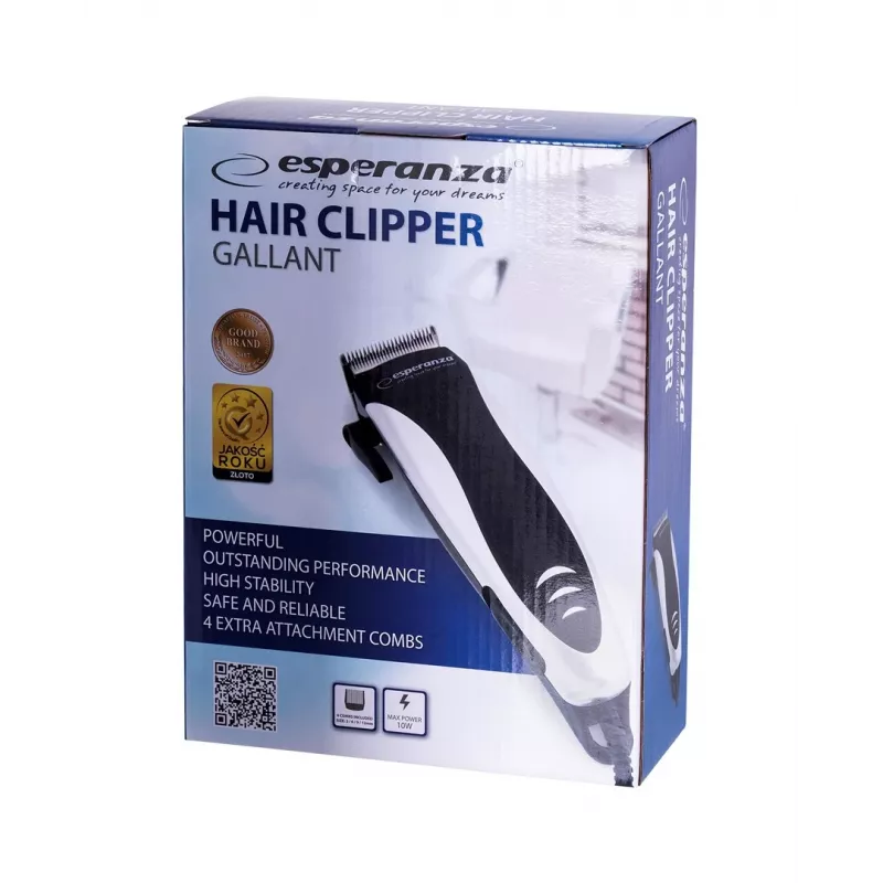 Máquina de cortar cabelo com fio ESPERANZA EBC005 – lâmina de 40 mm, comprimento 1,2–12 mm, 10 W, preto/branco