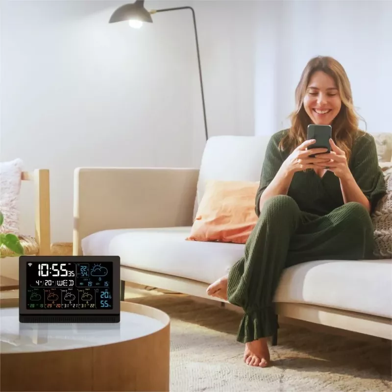 Manta MTO200B Windy Smart estação meteorológica com sensor exterior, Wi-Fi, preta