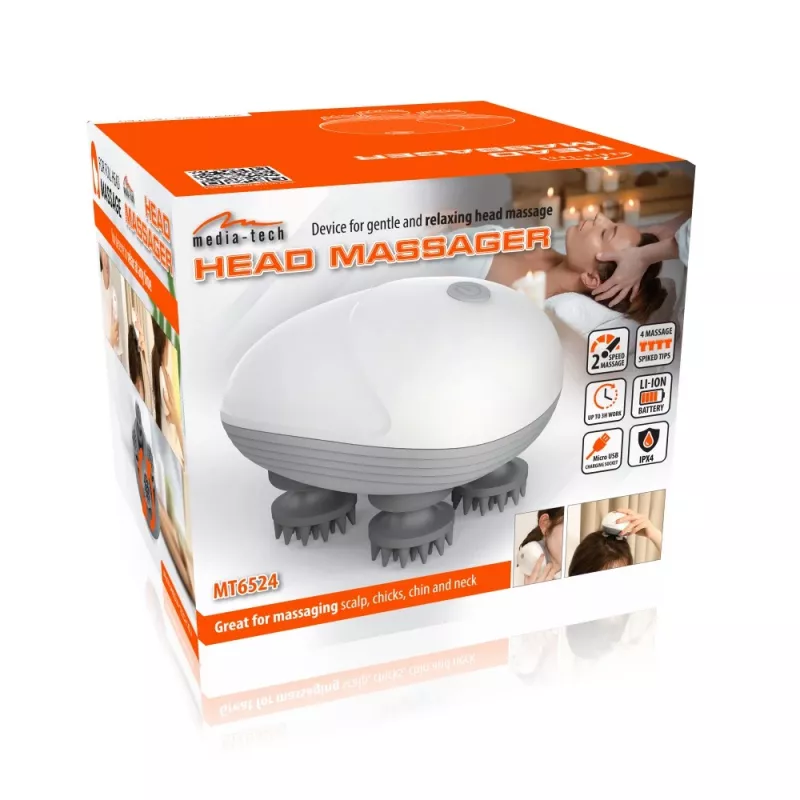 Massajador de cabeça MEDIA-TECH MT6524 – design portátil, intensidade ajustável