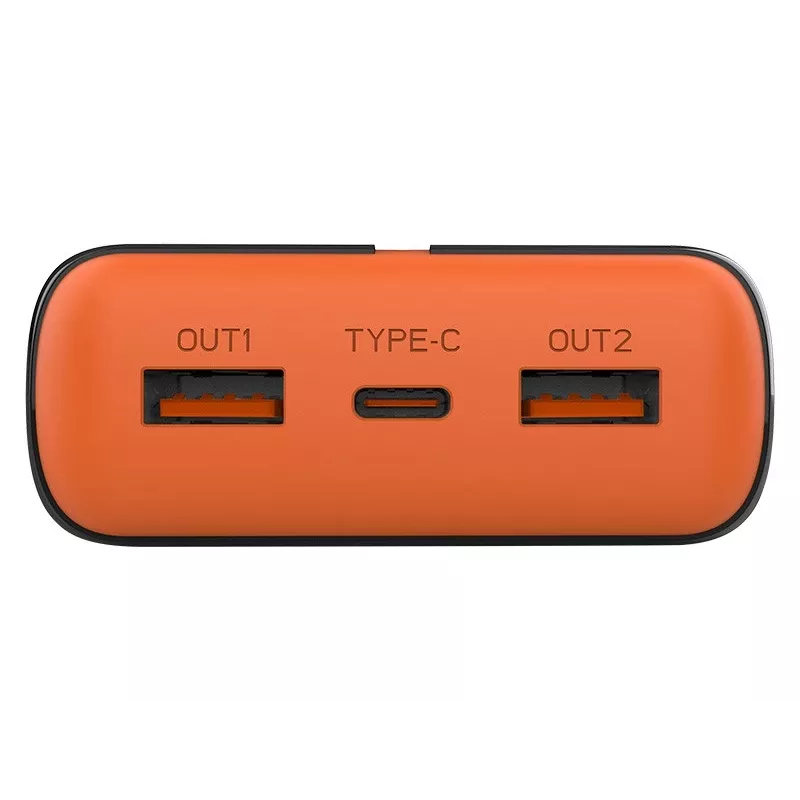 Carregador portátil TRACER EnerGen 20000 mAh, Power Delivery 20W, entrada USB-C, 2 saídas USB-A, suporte para 3 dispositivos, laranja