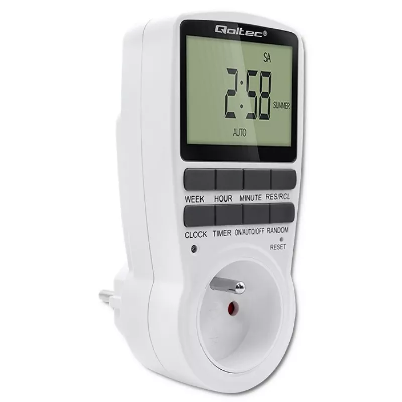 Temporizador eletrónico QOLTEC PC0628 com visor LCD, contagem decrescente de 24 horas