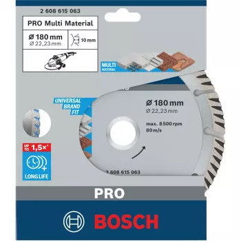 Disco de corte diamantado BOSCH UNIVERSAL, 180 x 2,0 x 22,23 mm, para betão, alvenaria | Bosch