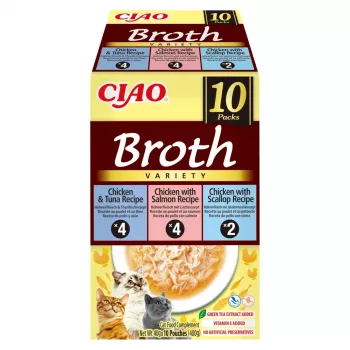Comida húmida para gatos saquetas INABA Ciao Broth — frango, peixe, vieira — 10 x 40 g