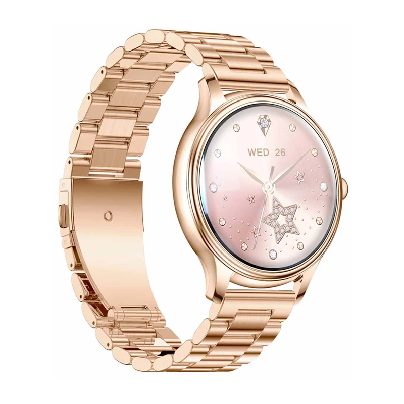 Smartwatch Colmi L28 com caixa dourada e bracelete de aço inoxidável dourada
