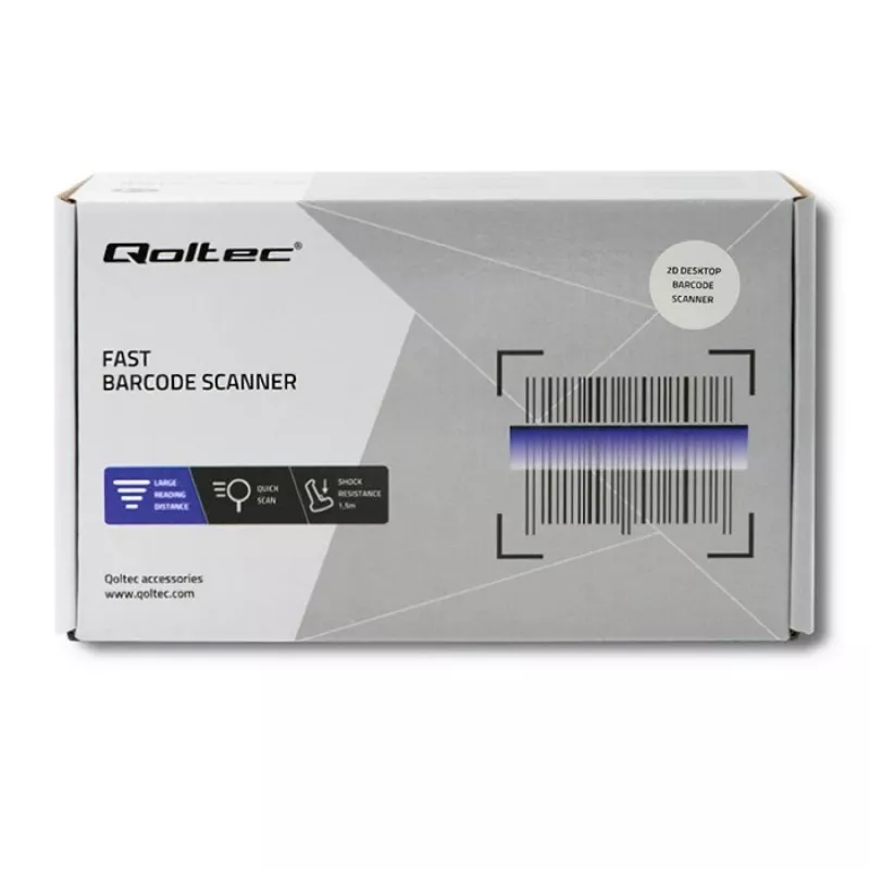 Leitor de códigos de barras fixo 1D/2D QOLTEC 50864, sensor LED, USB (com fios), preto, 145×85×80 mm