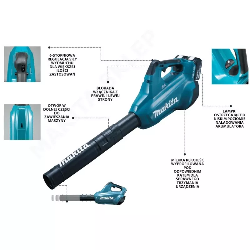 Soprador de folhas a bateria Makita DUB362Z 193 km/h preto, turquesa 18 V iões de lítio (Li-Ion)