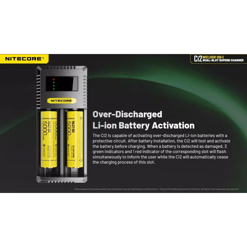 Carregador de baterias Nitecore Ci12 carregador USB universal para Li‑Ion, NiCd, NiMH, entrada 3A 5/9/12V, caixa de plástico