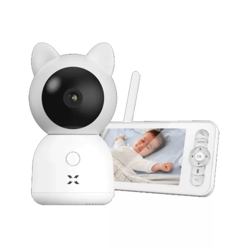 XENON X7202 Câmara inteligente para bebé com monitor, Wi-Fi, 2,4 GHz, 3 MP, áudio bidirecional, SD, branca