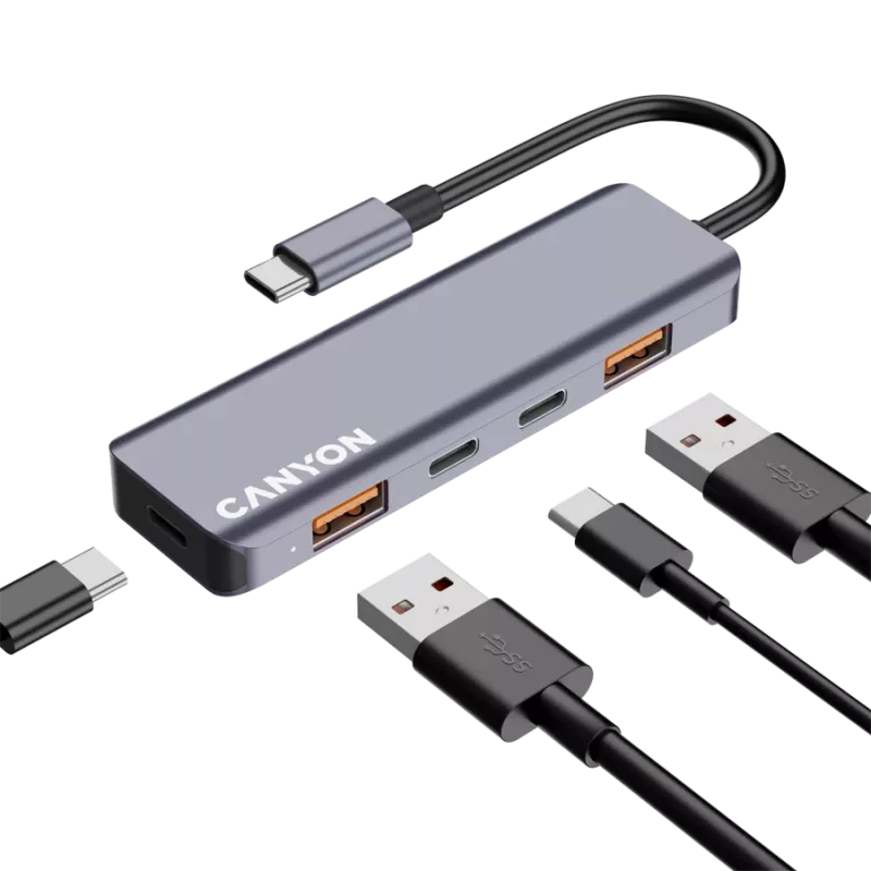 Canyon DS-18 - Hub USB-C - 5 portas - 1x USB-C 5V DC carregamento - 2x USB-C - 10 Gbit/s - 2x USB 3.2