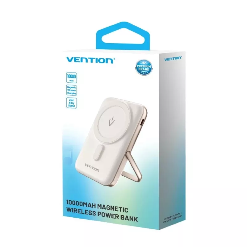 Powerbank Vention 10000mAh magnética sem fios 20W — 10000 mAh, saída 3 A, USB-C, branco