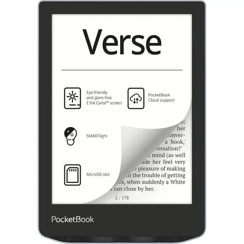 PocketBook Verse - 15,2 cm (6 polegadas) - E Ink Carta - 758 x 1024 píxeis - ACSM - AZW - AZW3 - CBR - CBZ - CHM - DOC - DOCX - DjVu - EPUB - EPUB DRM - FB2 - FB2.ZIP - HTM - HTML - MOBI,...