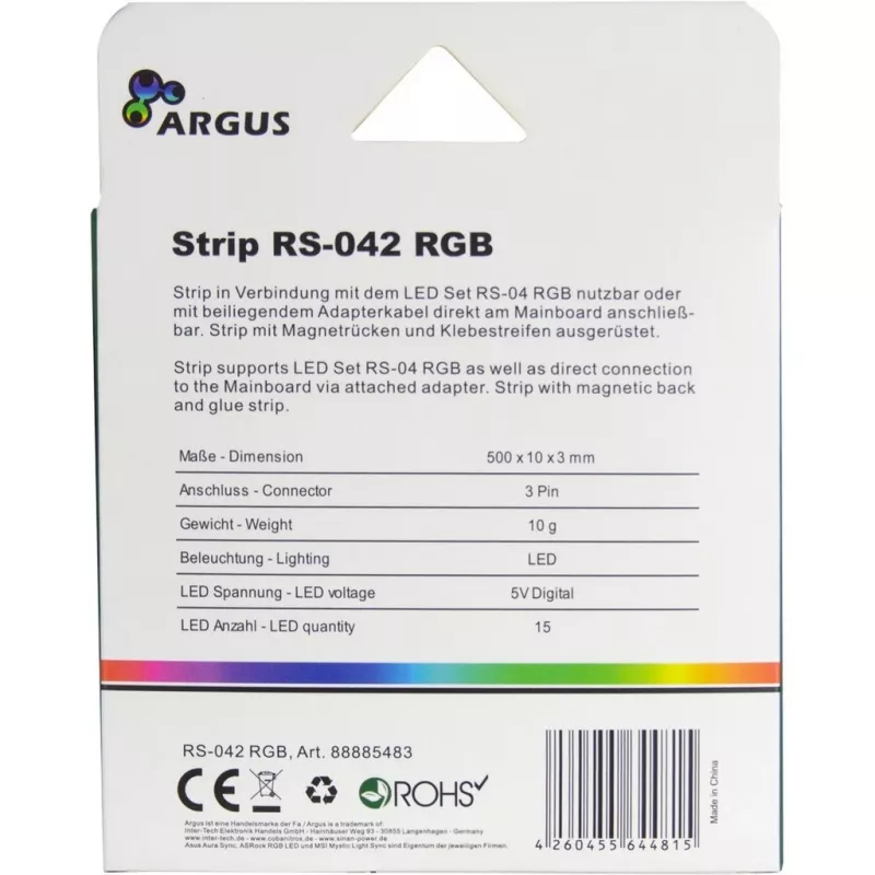Kit de iluminação para caixa de computador INTER-TECH RS-042 RGB — fita LED RGB 1000 mm, 10 mm de largura, preto