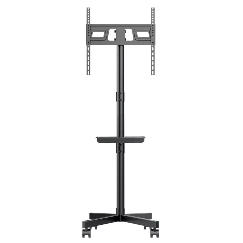 Maclean MC-949 suporte móvel com rodas para TV de 32–55 polegadas, VESA 75×75–400×400, máx. 25 kg, altura 149,5–154,5 cm, inclinação +5°, prateleira, preto