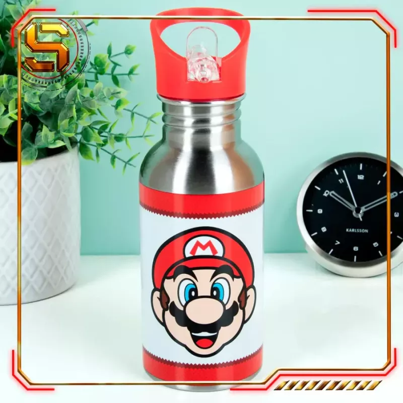 Garrafa de água metálica Paladone Super Mario com palhinha