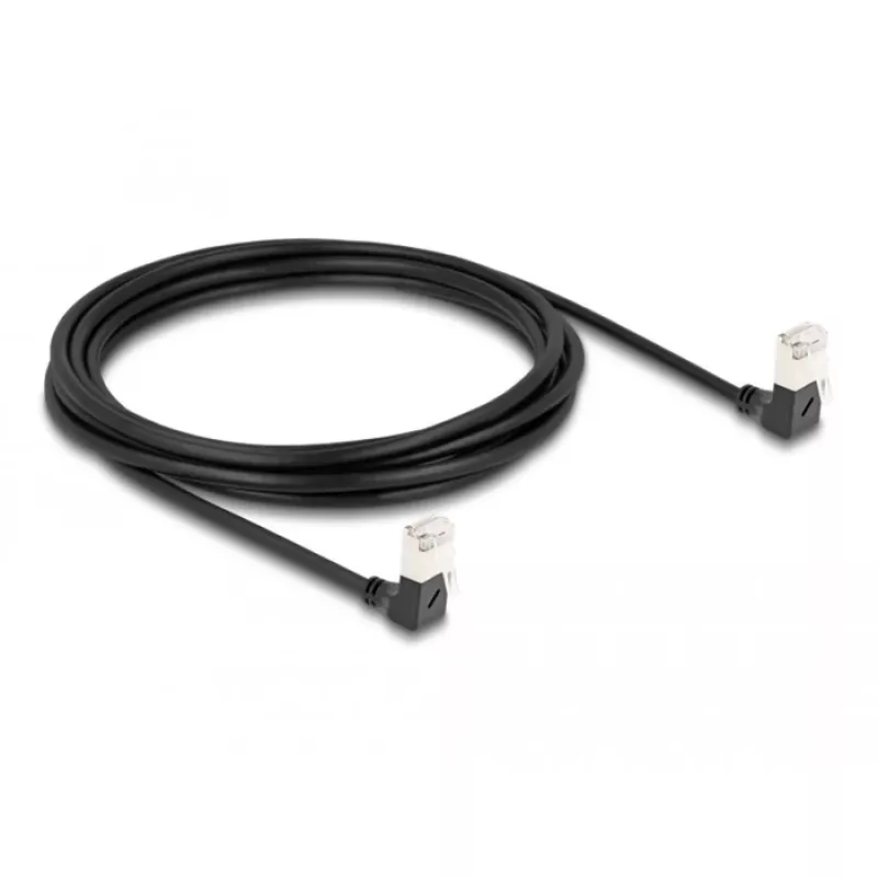 Cabo de rede DeLOCK RJ45 Cat.6A S/FTP fino 90° inclinado para baixo 3m preto