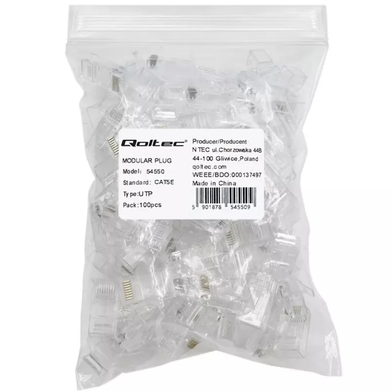 Ficha RJ45 modular QOLTEC 54550 CAT5e UTP, pack de 100