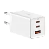 Carregador de parede Baseus GaN5 Pro 65W — USB + 2×USB-C (QC3.0, PD3.0) com cabo USB-C de 1m, branco