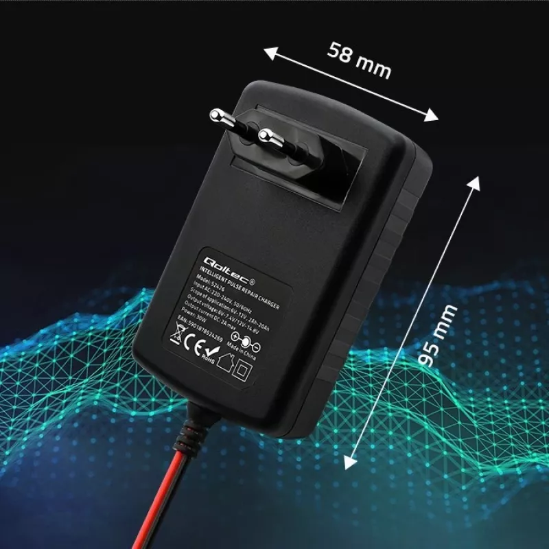 Carregador de baterias QOLTEC 52426 para baterias AGM/GEL/standard 6V/12V 2A com indicador LED