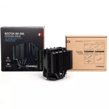 Dissipador de CPU Noctua NH-D9L CHROMAX.Preto — ventoinha de 92 mm, 400–2000 rpm, 22,6 dB, dimensões 95×95×110 mm, peso 531 g
