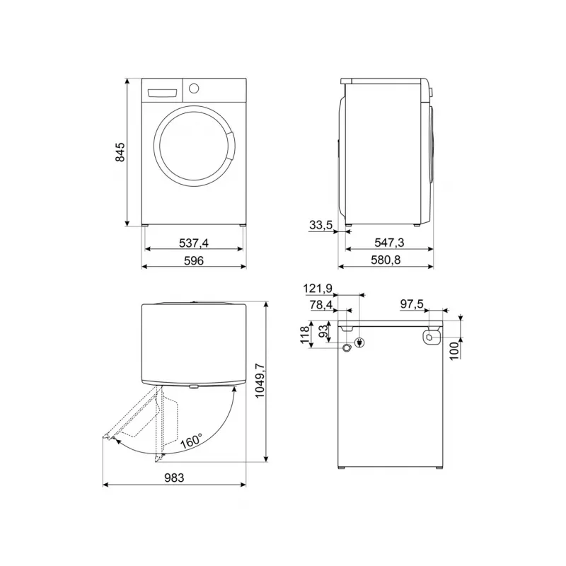 Máquina de lavar de carga frontal Smeg WNP96SLAAIN 9 kg, 1600 rpm, classe A, 600×580×840 mm, branco