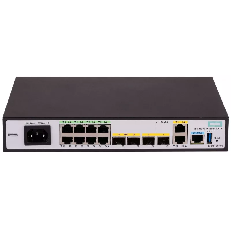 Hewlett Packard Enterprise HPE FlexNetwork MSR958X - Router 8-Port-Switch - 1GbE - portas WAN: 6 - Wi-Fi - montagem em rack (S0P11A)