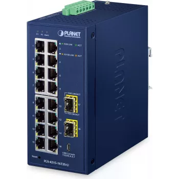 PLANET IP30 Industrial L2/L4 comutador gerido de 16 portas Gigabit Ethernet (10/100/1000) azul (IGS-4215-16T2S-U)
