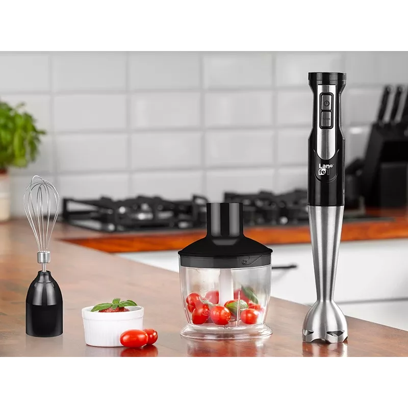 LAFE BlendMix BRK-003A conjunto de varinha mágica, 800 W, 2 velocidades, turbo, lâmina de aço inoxidável, copo de 0,6 l, preto/prateado