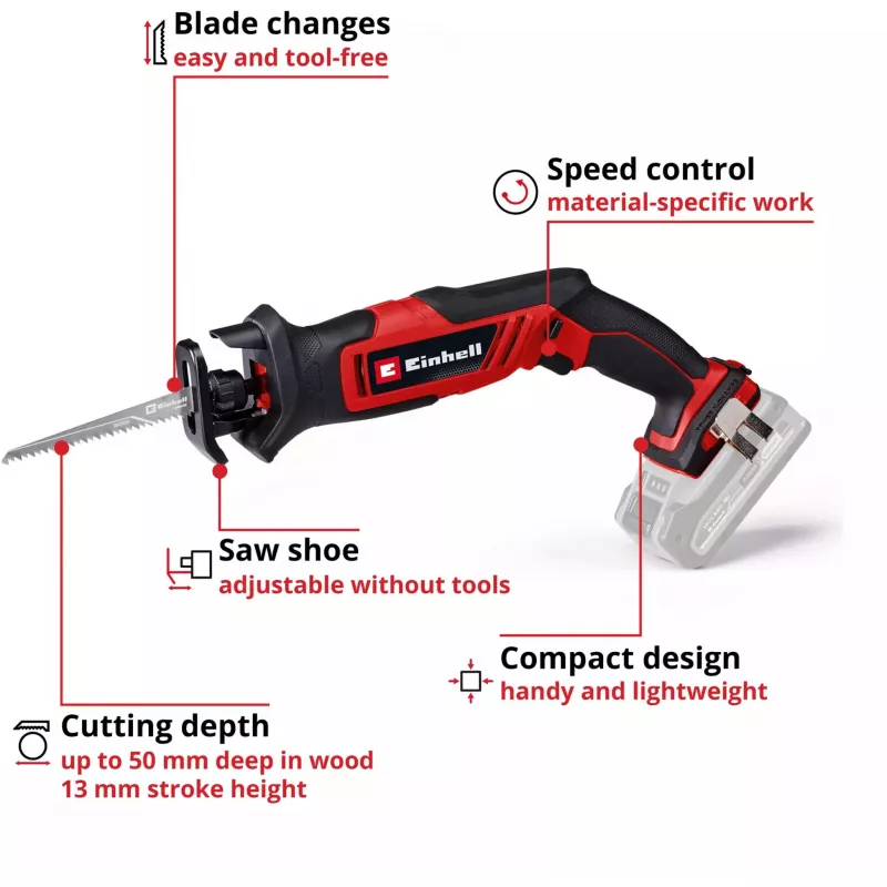 Serra sabre Einhell TE-AP 18/13 Li-Solo 3000 spm preto vermelho