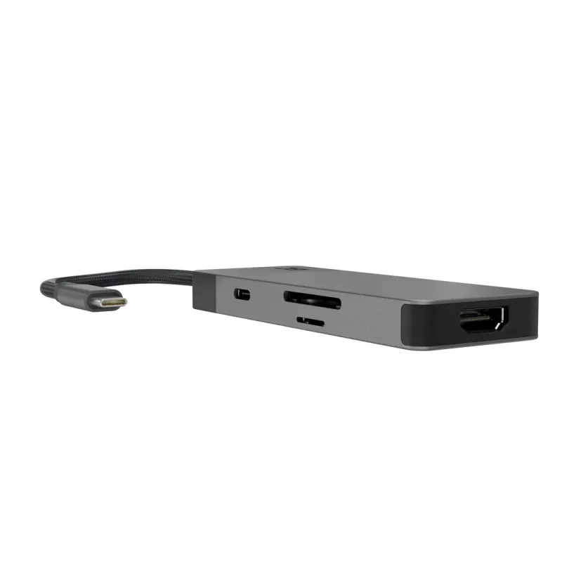 Hub USB Type-C Green Cell HUBGC01 — 7 portas: 3×USB‑A 3.2 Gen 1, 1×USB‑C 3.2 Gen 1, HDMI, leitor de cartões microSD+SD — Prateado