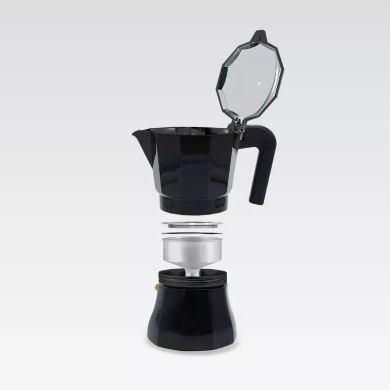 Cafeteira Moka Maestro MR-1658-3 – cafeteira expresso em alumínio, 3 chávenas (0,15 l), preto, tampa articulada
