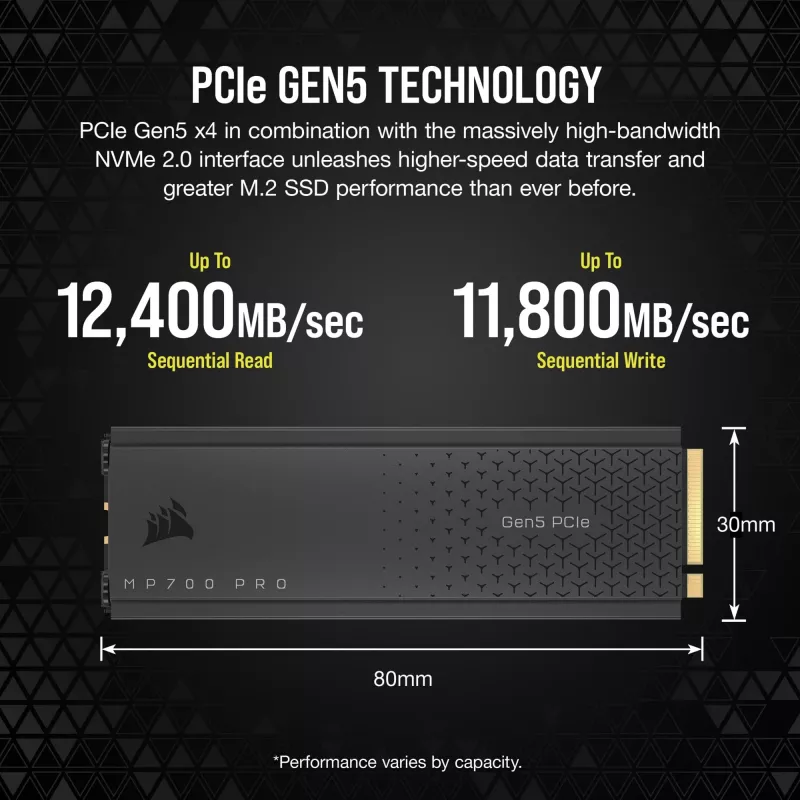 CORSAIR MP700 PRO - SSD - 1TB - interno - M.2 2280 - PCI Express 5,0 x4 (NVMe) - AES de 256 bits (CSSD-F1000GBMP700PRO)