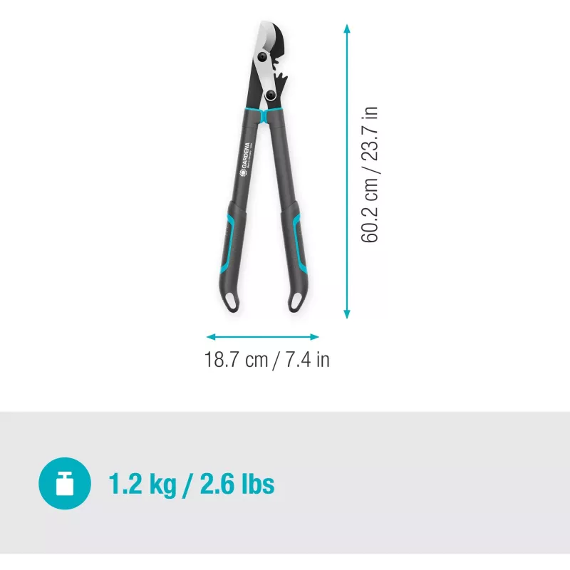 Tesoura de poda GARDENA EnergyCut Pro S, cabo de 60 cm, cinzento/turquesa