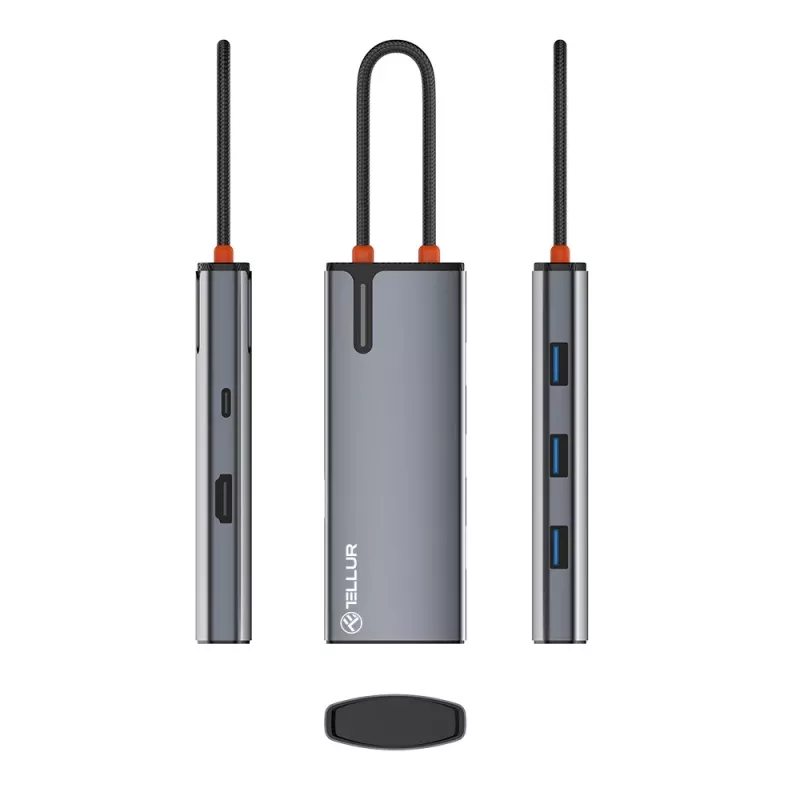 Hub USB-C Tellur TLL321061 com PD 3.0 100W, saída HDMI e 3× portas USB 3.0